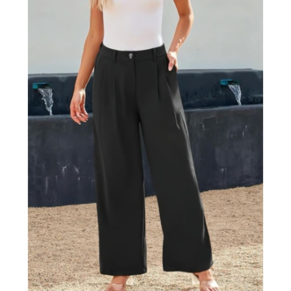 LILLUSORY Black High Waisted Wide‎ Leg Pleated Trousers Pants womens M NWT